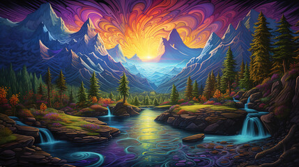 Majestic Mountain Sunrise Landscape Painting
