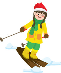 Fototapeta premium Happy Young Children Skiing and Snowboarding