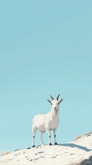 Obraz premium A lone mountain goat stands on a pale hilltop