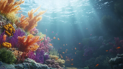 vibrant underwater scene showcasing colorful coral reefs and fish