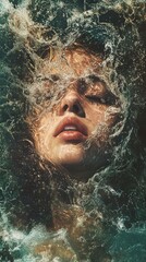 Submerged Beauty: A Woman's Face Under Water