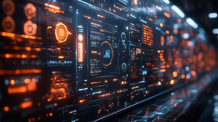 Obraz premium Futuristic Interface Displays Complex Data Streams And Codes