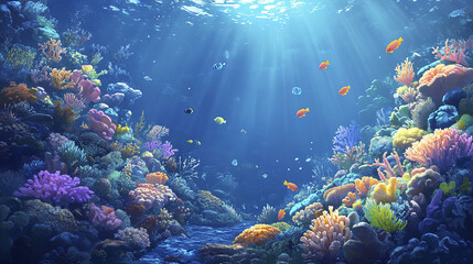 Naklejka premium vibrant coral reef underwater scene filled with colorful marine life