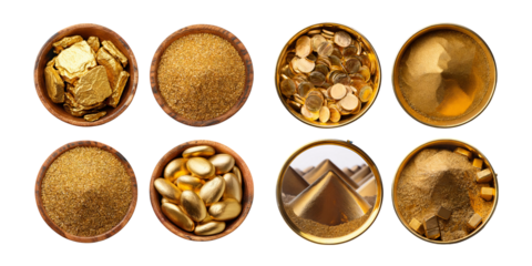 Golden Elements in Bowls Displaying Glittering Varieties of Gold