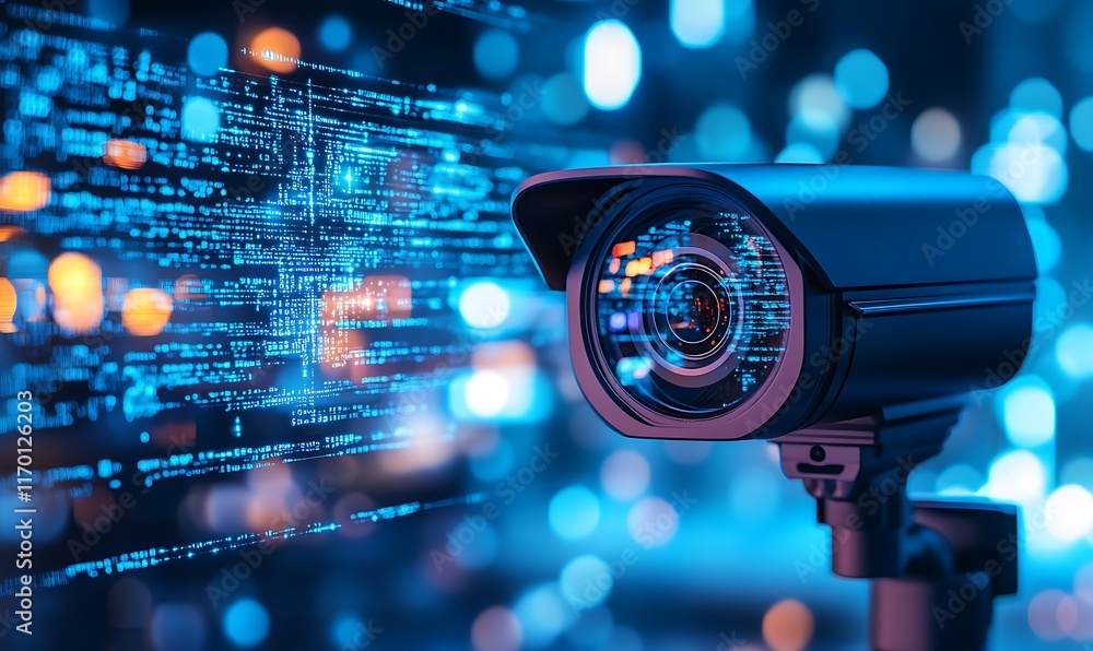 Aufkleber security camera with digital data streams.