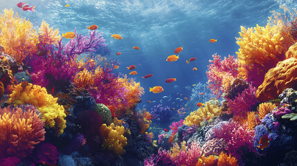 Naklejka premium vibrant coral reef teeming with colorful fish and marine life
