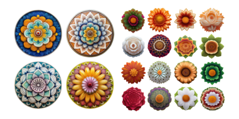 Colorful Floral Patterns on Circular Backgrounds