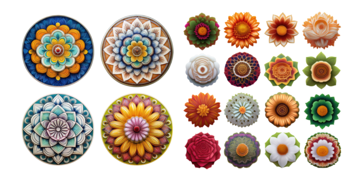 Colorful Floral Patterns on Circular Backgrounds