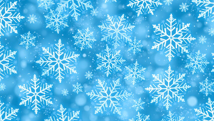 A pattern of snowflakes with intricate details on a frosty blue background