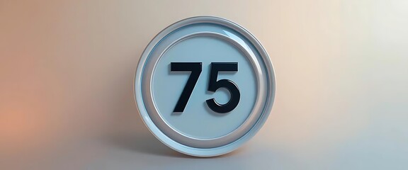Silver Button Showing Number 75 on Light Background