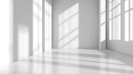 Fototapeta premium Minimalist White Room Sunlight Shadows Interior Design
