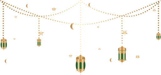Decorative String of islamic Gold Lanterns Illustration