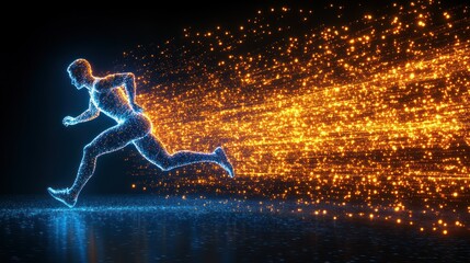 Futuristic runner with dynamic energy trails.