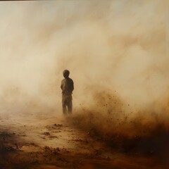 Obraz premium Solitude in a Dust Storm: A Child's Journey