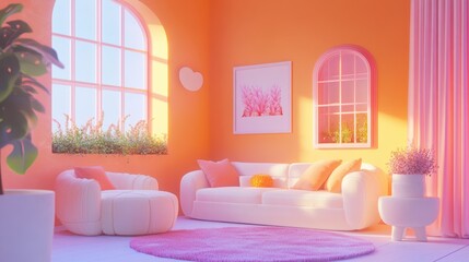 A cozy, modern living room with warm colors and stylish decor.