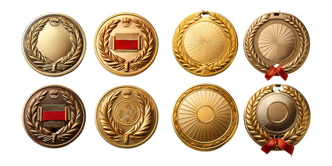 Set of eight blank gold medal designs for awards and achievements