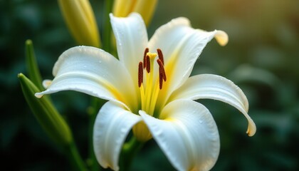 Fototapeta premium Beautiful White Lily Flower Closeup Nature Macro Photography