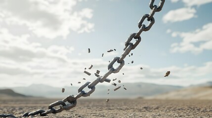 Broken Chain Links Falling Desert Sky