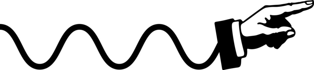 Hand pointing with wavy lines. element for design