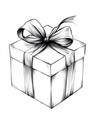 Obraz premium Black and white drawing of a gift box with a bow on top. The drawing conveys a sense of anticipation and excitement for the gift inside the box