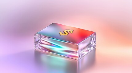 Iridescent Glass Block with Dollar Sign Finance Wealth and Luxury Concept