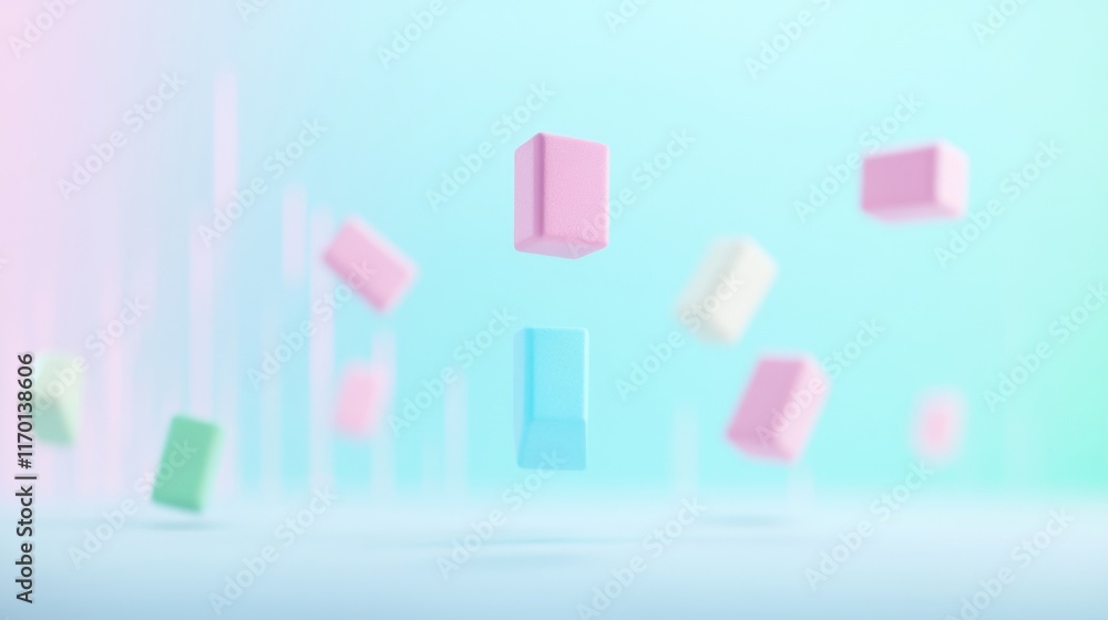 Poster Minimalist Pastel Geometric Shapes Floating with Subtle Gradients and Shadows