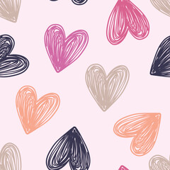 Colorful Hand-Drawn Hearts Seamless Pattern on a Light Background