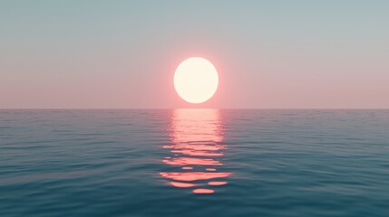 Radiant Sun Illuminating Tranquil Ocean Waves Creating a Warm and Inviting Seascape Under a Clear Blue Sky