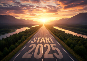 2025 도로 시작 새해 출발 2025년 스타트 start 을사년 뱀띠 해피뉴이어 텍스트 이미지