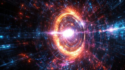 Obraz premium A conceptual representation of quantum supremacy, with a glowing quantum chip and digital interface