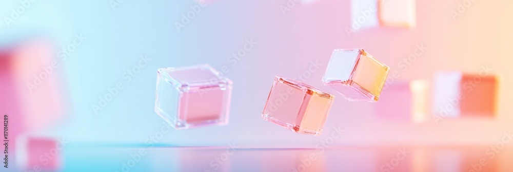 Fototapete pastel geometric abstraction with floating cubes in soft glow