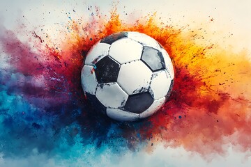 Naklejka premium Black and white soccer ball in flames on Abstract background 