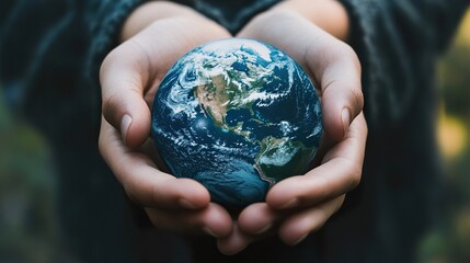 Fototapeta premium Protecting Our Planet: Hands Holding Earth Globe