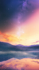 Celestial Reflection: Stars and Galaxy Over Mountain Lake at Dawn