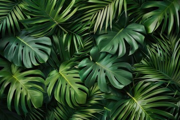 Tropical palm leaves. Flat lay  top view