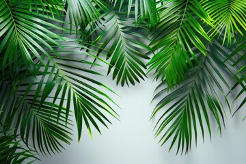 Obraz premium High quality tropical palm leaves on white and grey background.