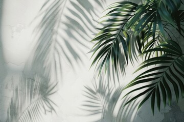 Minimal abstract poster with palm leaf shadow on concrete wall.