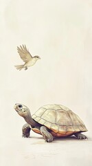 Naklejka premium A Tortoise and a Bird Share a Peaceful Moment