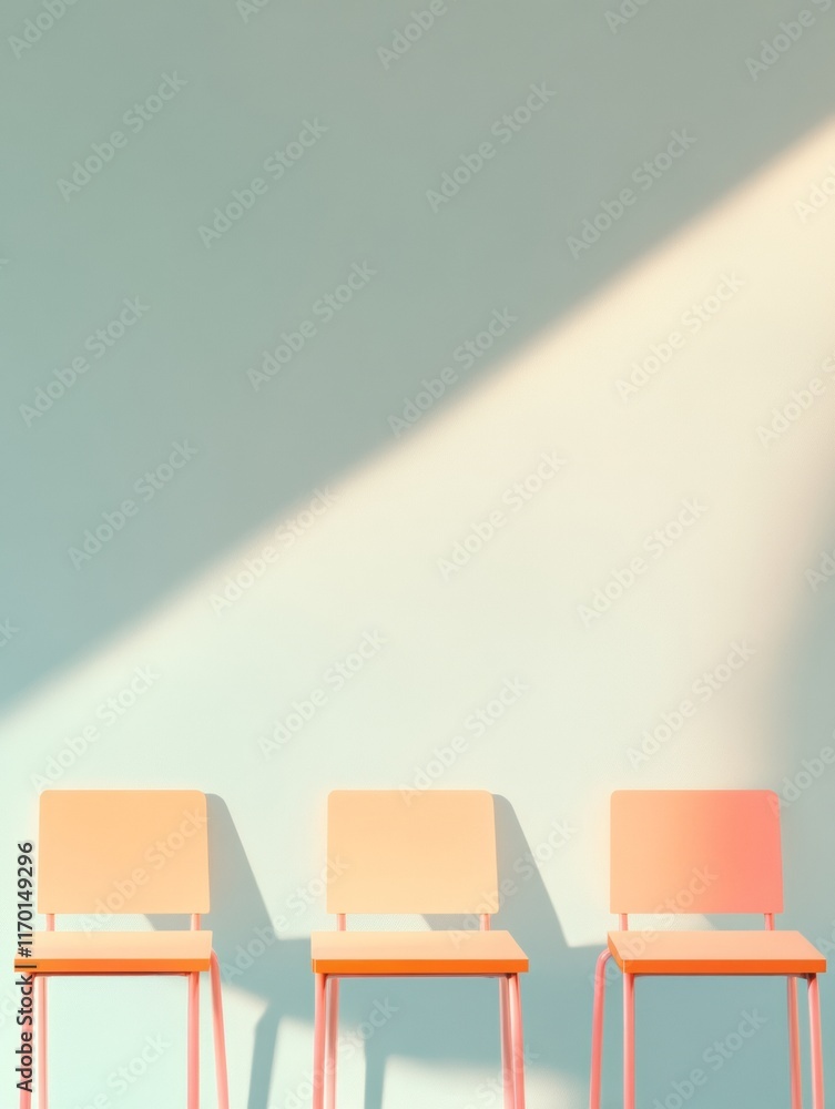 Poster minimalist pastel classroom chairs and soft shadows - concept of infinite learning