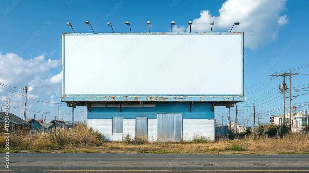 Poster empty billboard in a rural setting with grass and sky.