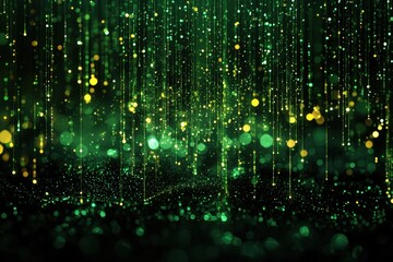 Digital matrix-style green code cascading on a black screen, symbolizing cybersecurity, hacking, or artificial intelligence concepts in a futuristic theme..