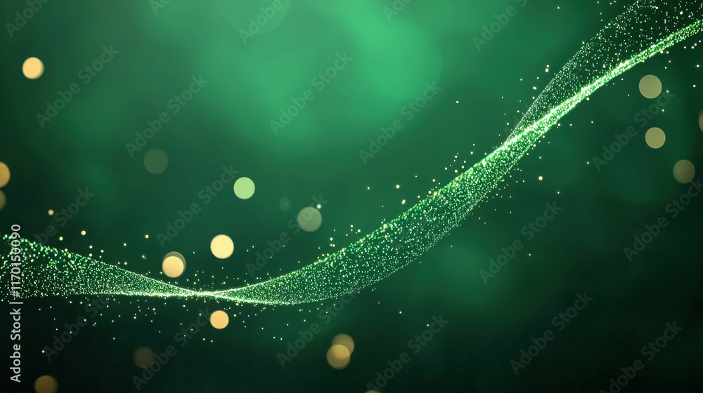 Poster luminous thin lines of neon light in emerald shades with soft bokeh effect