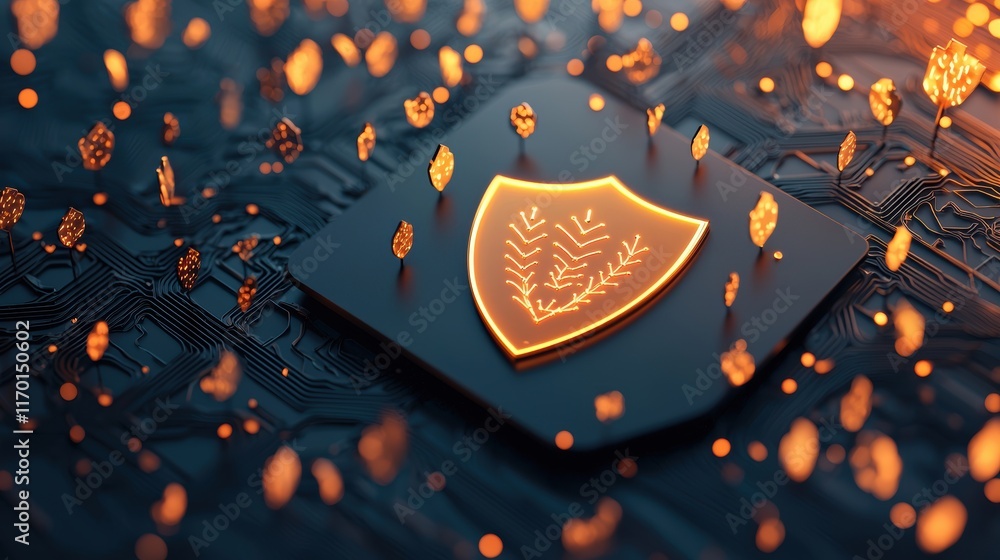 Poster a glowing shield icon superimposed on a network diagram, representing ai driven cybersecurity system