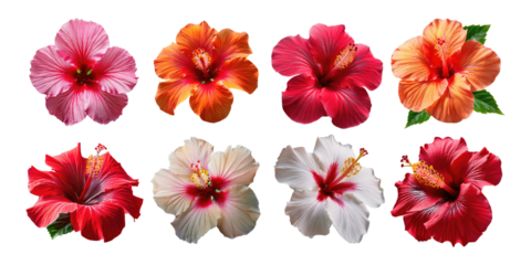 Colorful Hibiscus Flowers on Transparent Background