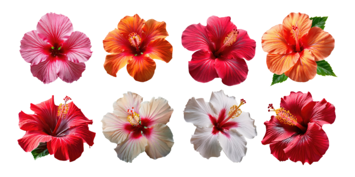 Colorful Hibiscus Flowers on Transparent Background - Powered by Adobe