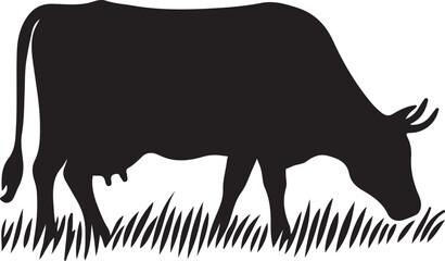 a cow grazing in field silhouette design vector art illustration