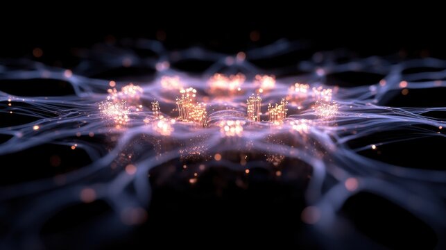 A quantum networking system visualized with glowing nodes and connections, symbolizing the potential of quantum communication