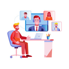 A flat illustration of characters doing online meeting 


