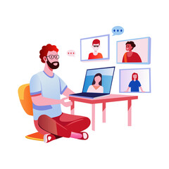 A flat illustration of a man taking virtual training 
