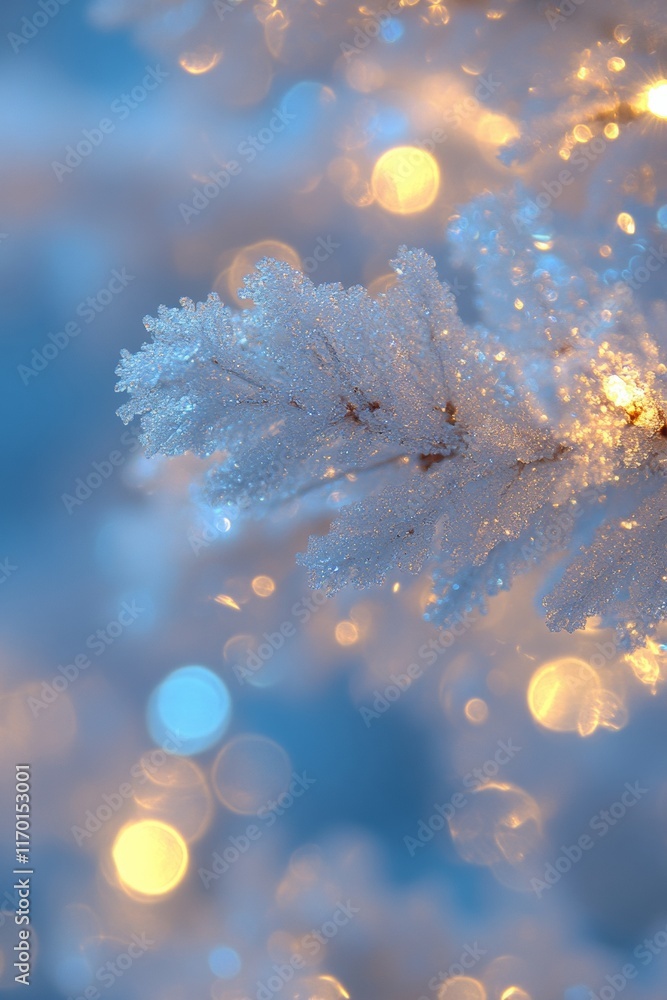 Poster frosted fir branch with bokeh lights winter elegance